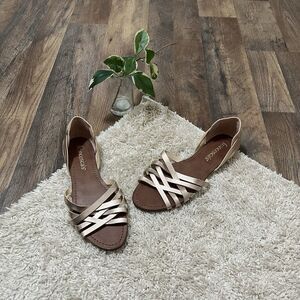 Francesca's Size 8.5 Rose Gold Fife Woven D'orsay Slip-On Sandals